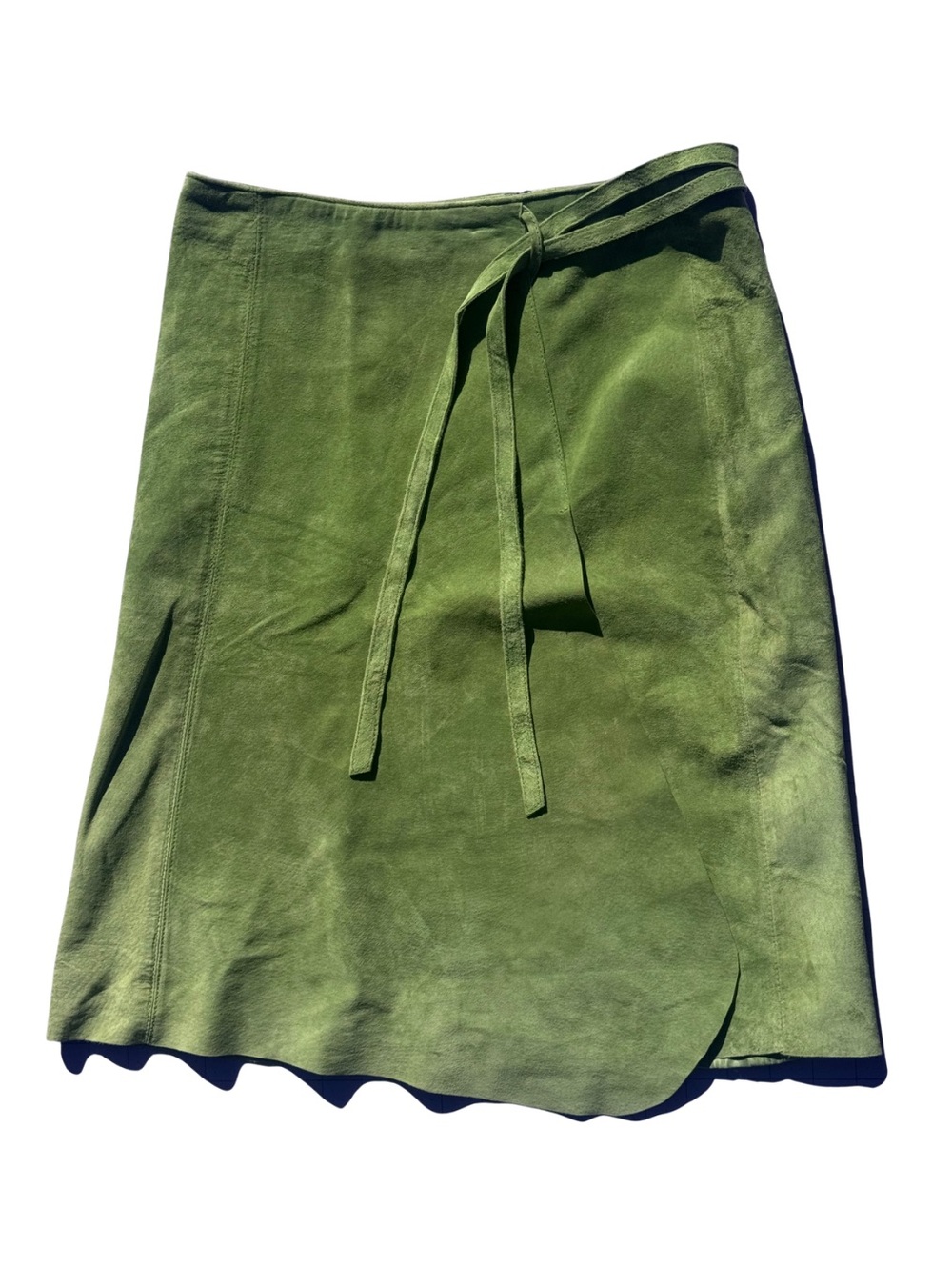 Vintage Danier Olive Green Genuine Suede Wrap Midi Skirt